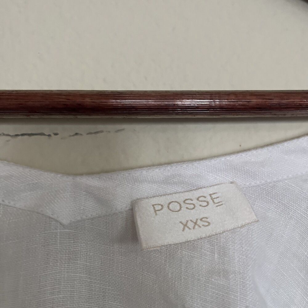 Posse Mia Linen Top SZ XXS White Women's Casual Front Ties Boho Crop Blouse Top - Picture 3 of 9
